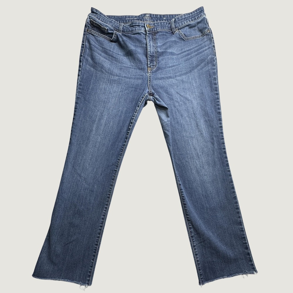 St. John's Bay Jeans Womens 18T Blue Straight Leg Raw Hem Medium Wash Denim